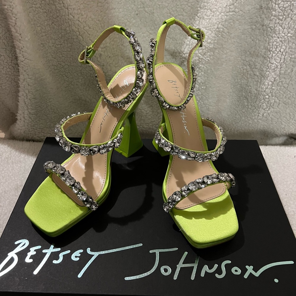 Betsey Johnson Lime Green Heels with Rhinestones